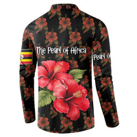 Uganda Button Sweatshirt with Hibiscus Flower Pattern and The Pearl of Africa Text