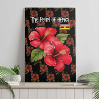 Uganda Canvas Wall Art with Hibiscus Flower Pattern and The Pearl of Africa Text