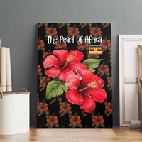 Uganda Canvas Wall Art with Hibiscus Flower Pattern and The Pearl of Africa Text