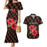 Uganda Couples Matching Mermaid Dress and Hawaiian Shirt with Hibiscus Flower Pattern and The Pearl of Africa Text