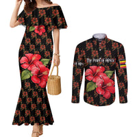 Uganda Couples Matching Mermaid Dress and Long Sleeve Button Shirt with Hibiscus Flower Pattern and The Pearl of Africa Text