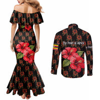 Uganda Couples Matching Mermaid Dress and Long Sleeve Button Shirt with Hibiscus Flower Pattern and The Pearl of Africa Text