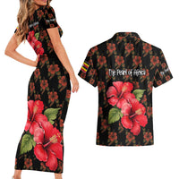 Uganda Couples Matching Short Sleeve Bodycon Dress and Hawaiian Shirt with Hibiscus Flower Pattern and The Pearl of Africa Text
