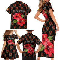 Uganda Family Matching Short Sleeve Bodycon Dress and Hawaiian Shirt with Hibiscus Flower Pattern and The Pearl of Africa Text