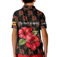 Uganda Kid Polo Shirt with Hibiscus Flower Pattern and The Pearl of Africa Text