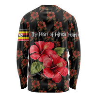 Uganda Long Sleeve Shirt with Hibiscus Flower Pattern and The Pearl of Africa Text