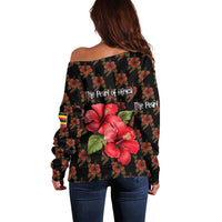 Uganda Off Shoulder Sweater with Hibiscus Flower Pattern and The Pearl of Africa Text