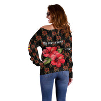 Uganda Off Shoulder Sweater with Hibiscus Flower Pattern and The Pearl of Africa Text