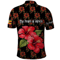 Uganda Polo Shirt with Hibiscus Flower Pattern and The Pearl of Africa Text