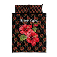 Uganda Quilt Bed Set with Hibiscus Flower Pattern and The Pearl of Africa Text