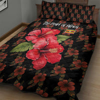 Uganda Quilt Bed Set with Hibiscus Flower Pattern and The Pearl of Africa Text