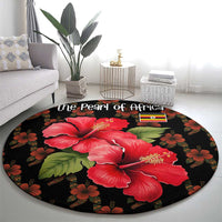 Uganda Round Carpet with Hibiscus Flower Pattern and The Pearl of Africa Text