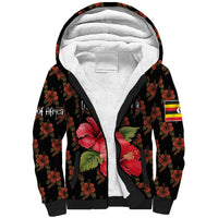 Uganda Sherpa Hoodie with Hibiscus Flower Pattern and The Pearl of Africa Text