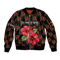 Uganda Sleeve Zip Bomber Jacket with Hibiscus Flower Pattern and The Pearl of Africa Text
