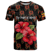 Uganda T Shirt with Hibiscus Flower Pattern and The Pearl of Africa Text