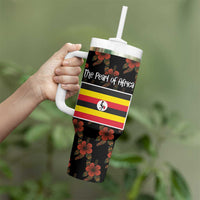 Uganda Tumbler With Handle with Hibiscus Flower Pattern and The Pearl of Africa Text
