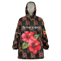 Uganda Wearable Blanket Hoodie with Hibiscus Flower Pattern and The Pearl of Africa Text