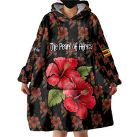 Uganda Wearable Blanket Hoodie with Hibiscus Flower Pattern and The Pearl of Africa Text