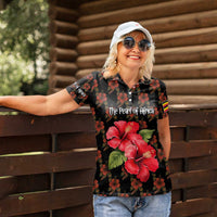 Uganda Women Polo Shirt with Hibiscus Flower Pattern and The Pearl of Africa Text