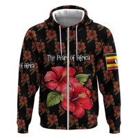 Uganda Zip Hoodie with Hibiscus Flower Pattern and The Pearl of Africa Text