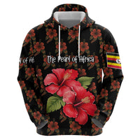 Uganda Zip Hoodie with Hibiscus Flower Pattern and The Pearl of Africa Text