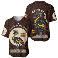 Uganda Baseball Jersey with Grey Crowned Crane and Tribal Pattern Spirit of Uganda Theme