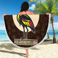 Uganda Beach Blanket with Grey Crowned Crane and Tribal Pattern Spirit of Uganda Theme