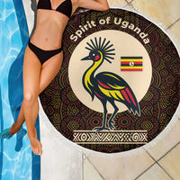 Uganda Beach Blanket with Grey Crowned Crane and Tribal Pattern Spirit of Uganda Theme