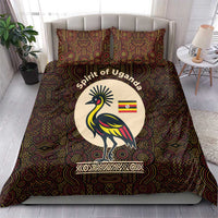 Uganda Bedding Set with Grey Crowned Crane and Tribal Pattern Spirit of Uganda Theme