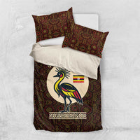 Uganda Bedding Set with Grey Crowned Crane and Tribal Pattern Spirit of Uganda Theme