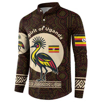 Uganda Button Sweatshirt with Grey Crowned Crane and Tribal Pattern Spirit of Uganda Theme
