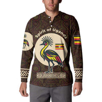 Uganda Button Sweatshirt with Grey Crowned Crane and Tribal Pattern Spirit of Uganda Theme