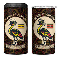 Uganda 4 in 1 Can Cooler Tumbler with Grey Crowned Crane and Tribal Pattern Spirit of Uganda Theme