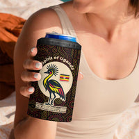 Uganda 4 in 1 Can Cooler Tumbler with Grey Crowned Crane and Tribal Pattern Spirit of Uganda Theme