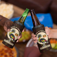 Uganda 4 in 1 Can Cooler Tumbler with Grey Crowned Crane and Tribal Pattern Spirit of Uganda Theme