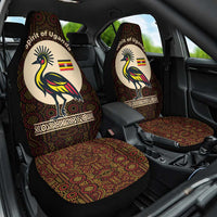 Uganda Car Seat Cover with Grey Crowned Crane and Tribal Pattern Spirit of Uganda Theme