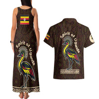 Uganda Couples Matching Tank Maxi Dress and Hawaiian Shirt with Grey Crowned Crane and Tribal Pattern Spirit of Uganda Theme