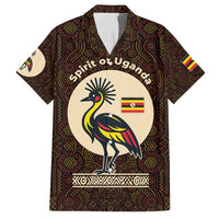 Uganda Family Matching Off Shoulder Short Dress and Hawaiian Shirt with Grey Crowned Crane and Tribal Pattern Spirit of Uganda Theme