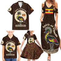 Uganda Family Matching Summer Maxi Dress and Hawaiian Shirt with Grey Crowned Crane and Tribal Pattern Spirit of Uganda Theme