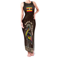 Uganda Family Matching Tank Maxi Dress and Hawaiian Shirt with Grey Crowned Crane and Tribal Pattern Spirit of Uganda Theme