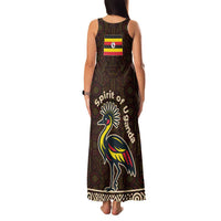 Uganda Family Matching Tank Maxi Dress and Hawaiian Shirt with Grey Crowned Crane and Tribal Pattern Spirit of Uganda Theme