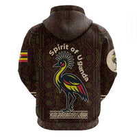 Uganda Hoodie with Grey Crowned Crane and Tribal Pattern Spirit of Uganda Theme