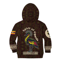 Uganda Kid Hoodie with Grey Crowned Crane and Tribal Pattern Spirit of Uganda Theme