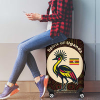 Uganda Luggage Cover with Grey Crowned Crane and Tribal Pattern Spirit of Uganda Theme