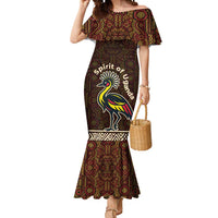 Uganda Mermaid Dress with Grey Crowned Crane and Tribal Pattern Spirit of Uganda Theme