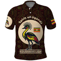 Uganda Polo Shirt with Grey Crowned Crane and Tribal Pattern Spirit of Uganda Theme