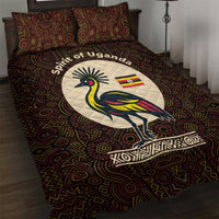 Uganda Quilt Bed Set with Grey Crowned Crane and Tribal Pattern Spirit of Uganda Theme