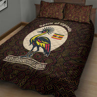 Uganda Quilt Bed Set with Grey Crowned Crane and Tribal Pattern Spirit of Uganda Theme