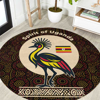 Uganda Round Carpet with Grey Crowned Crane and Tribal Pattern Spirit of Uganda Theme