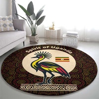 Uganda Round Carpet with Grey Crowned Crane and Tribal Pattern Spirit of Uganda Theme